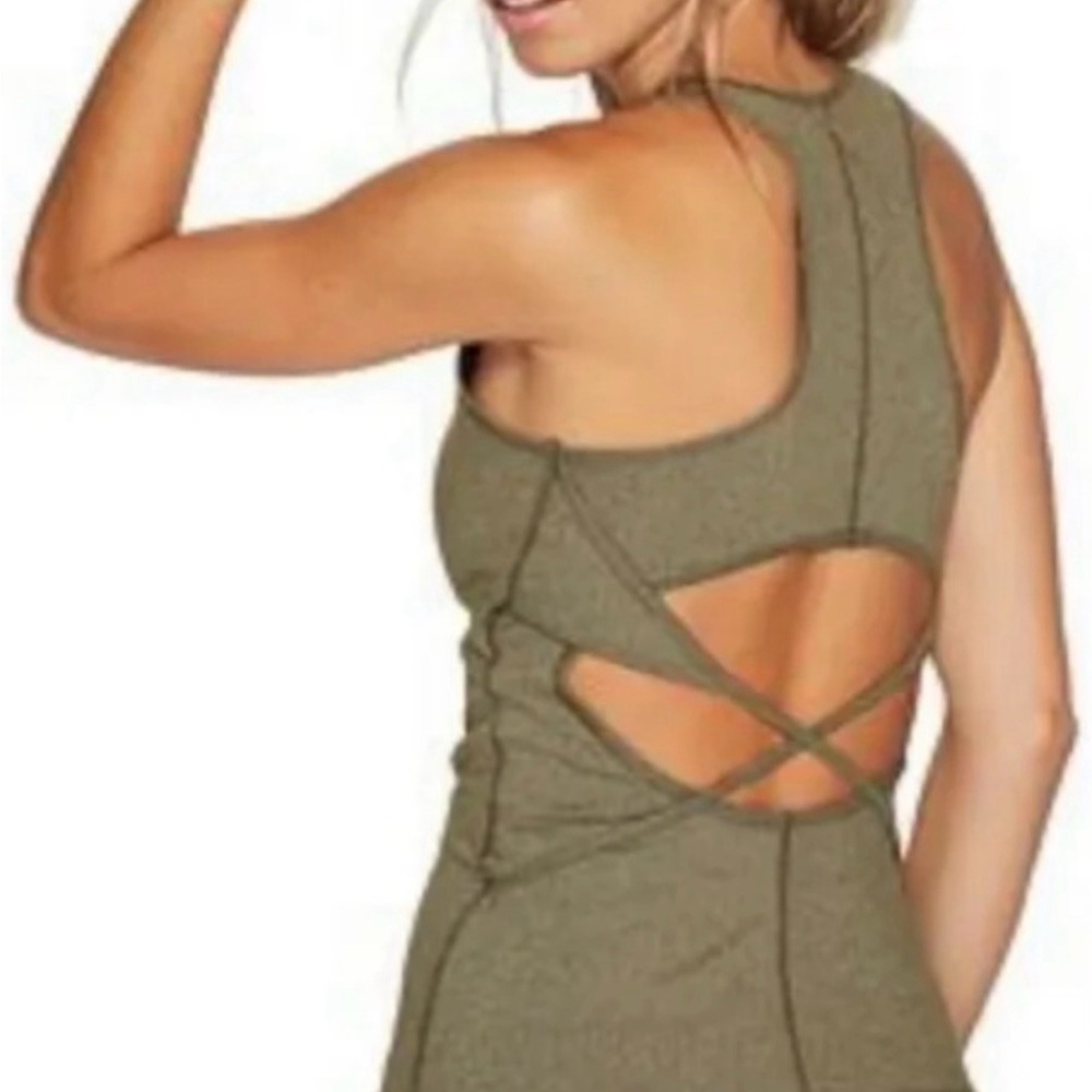 FP Movement by Free People Olive Green Crisscross Back Performance Tank